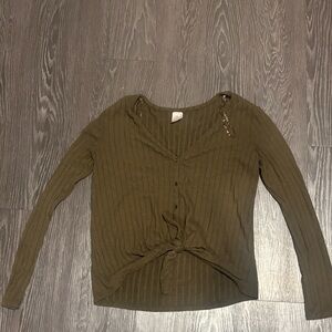 No Boundaries Olive Button Down Ribbed Top